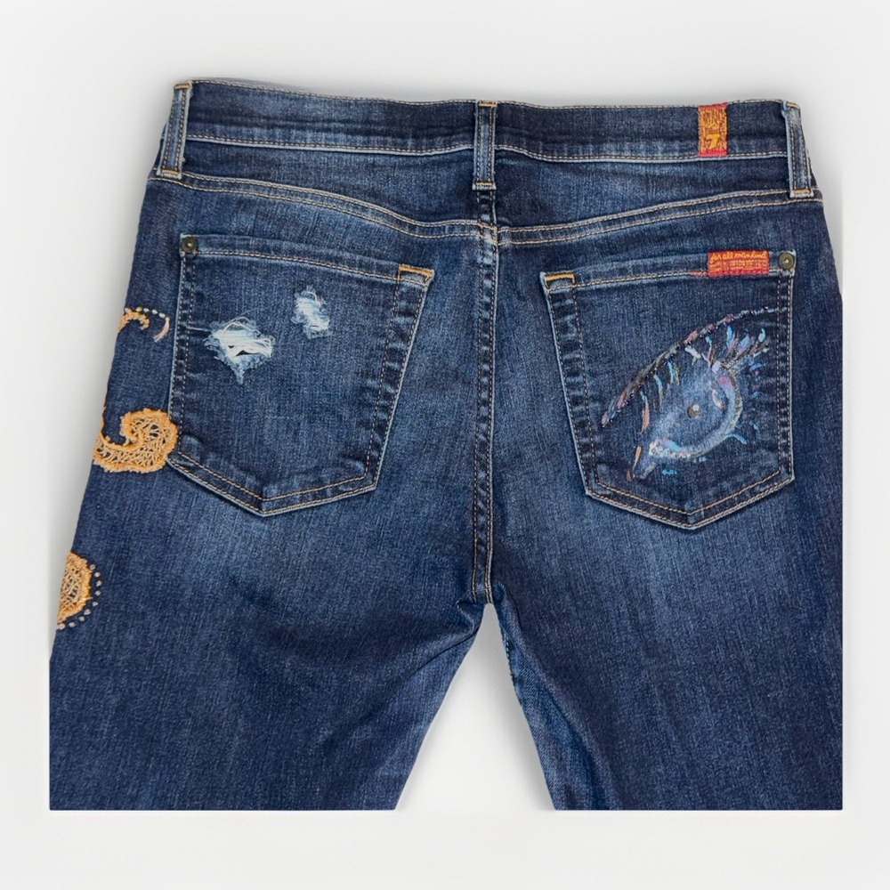 7 for All Mankind The Ankle Skinny Distressed Jeans Step Hem Size 28 Embellished - Picture 6 of 8